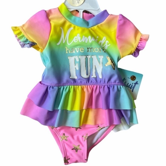 WETSUIT CLUB PINK TIE DYE “MERMAIDS HAVE MORE FUN” 2 PIECE SWIM SET - NWT! - Picture 1 of 3